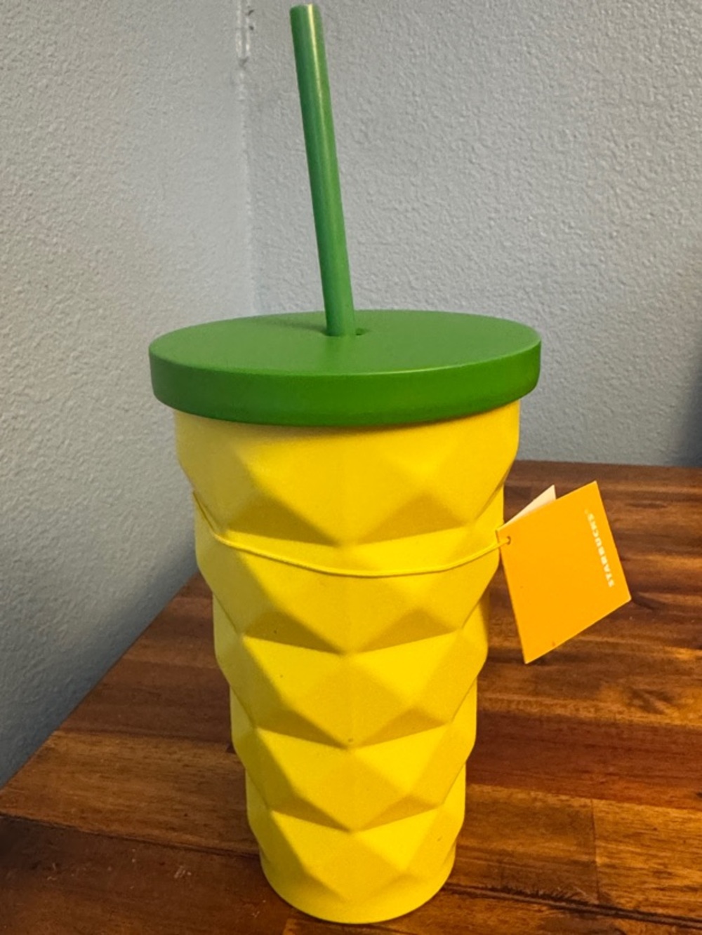 Starbucks Yellow Geometric Tumbler with Green Lid and Straw Hawai’i Collection
